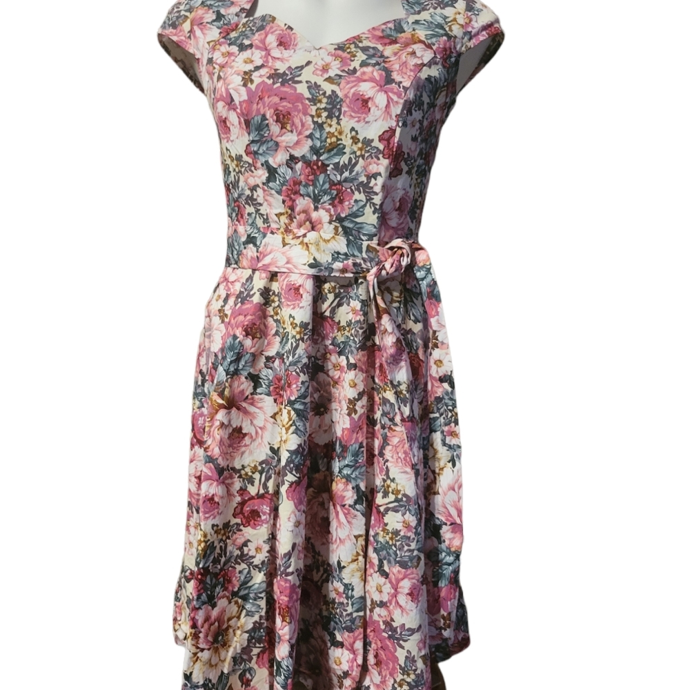 Muadress Women's Vintage Style 80s Floral Party Dress A-line Retro Medium